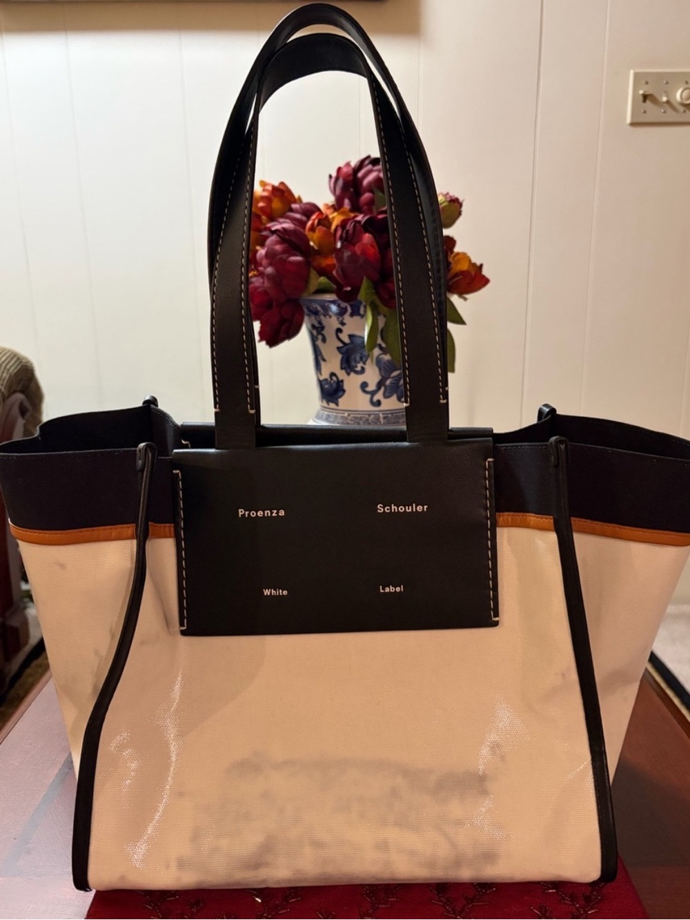 Proenza Schouler Black, Cream and Tan Canvas Tote
